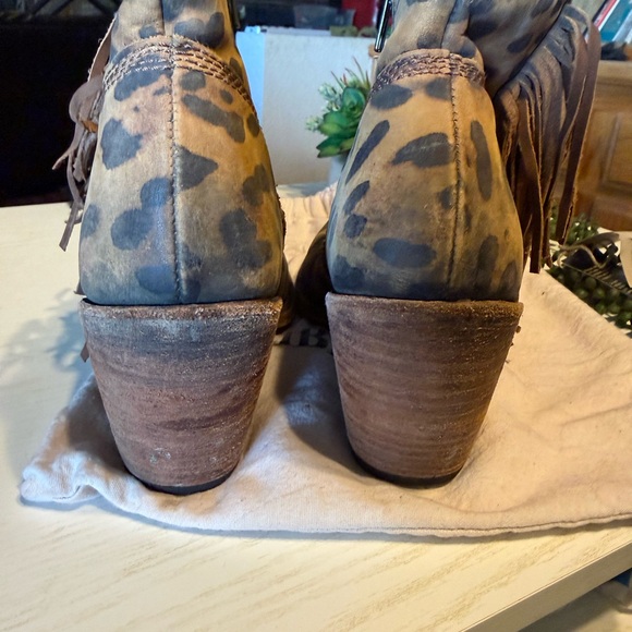 Liberty Black Leopard Print Fringe Ankle Boots - Picture 3 of 7